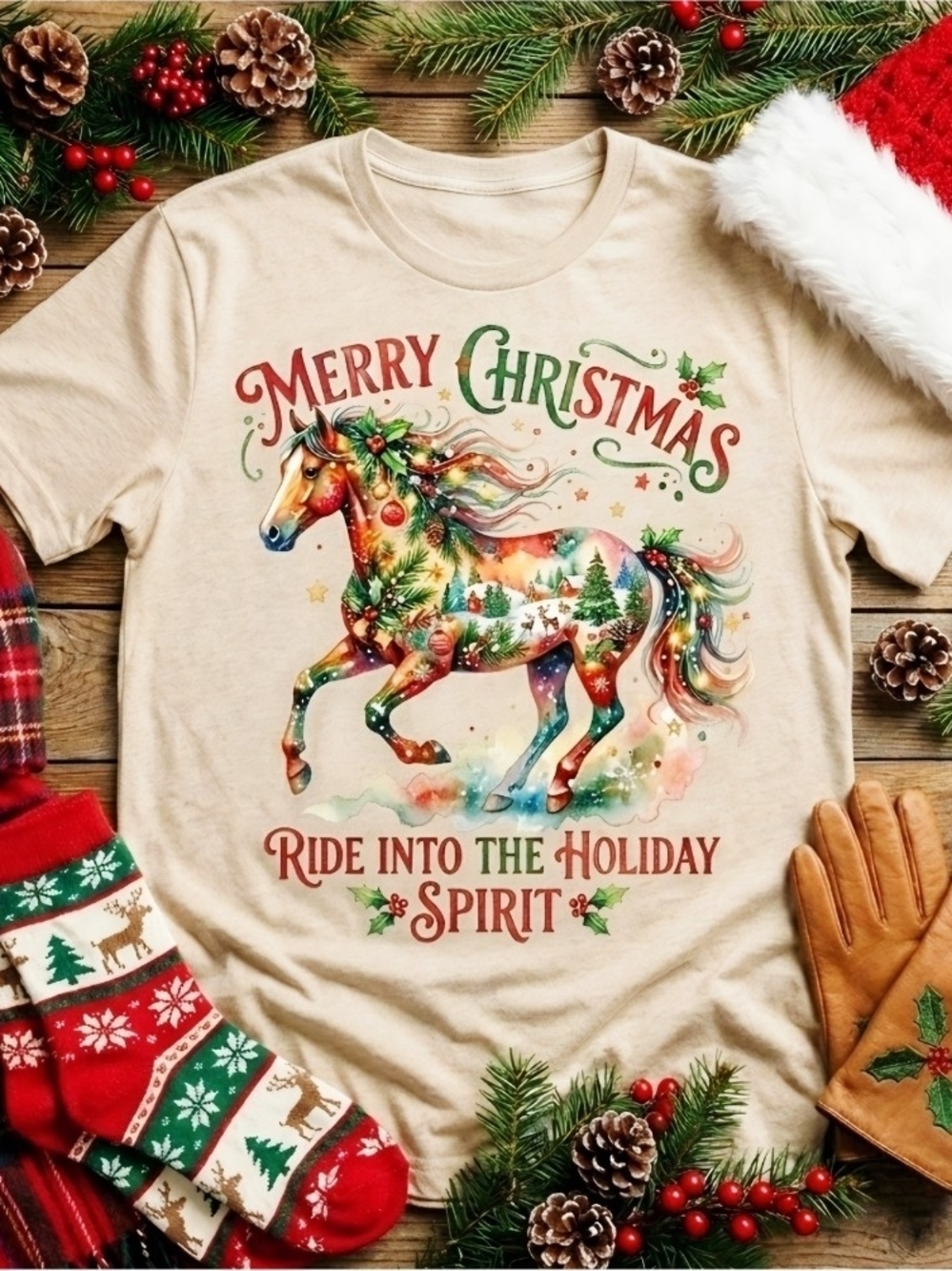 Merry Christmas Horse Tee • Western Holiday Shirt • Ride Into the Holiday Spirit